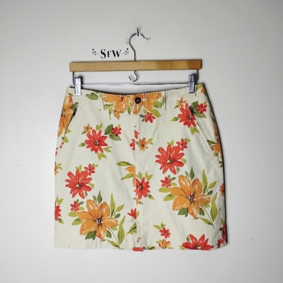 Eddie Bauer Floral Stretch Twill Mini Skirt 8P Petite Cream/Orange NWOT Pockets - Picture 3 of 11